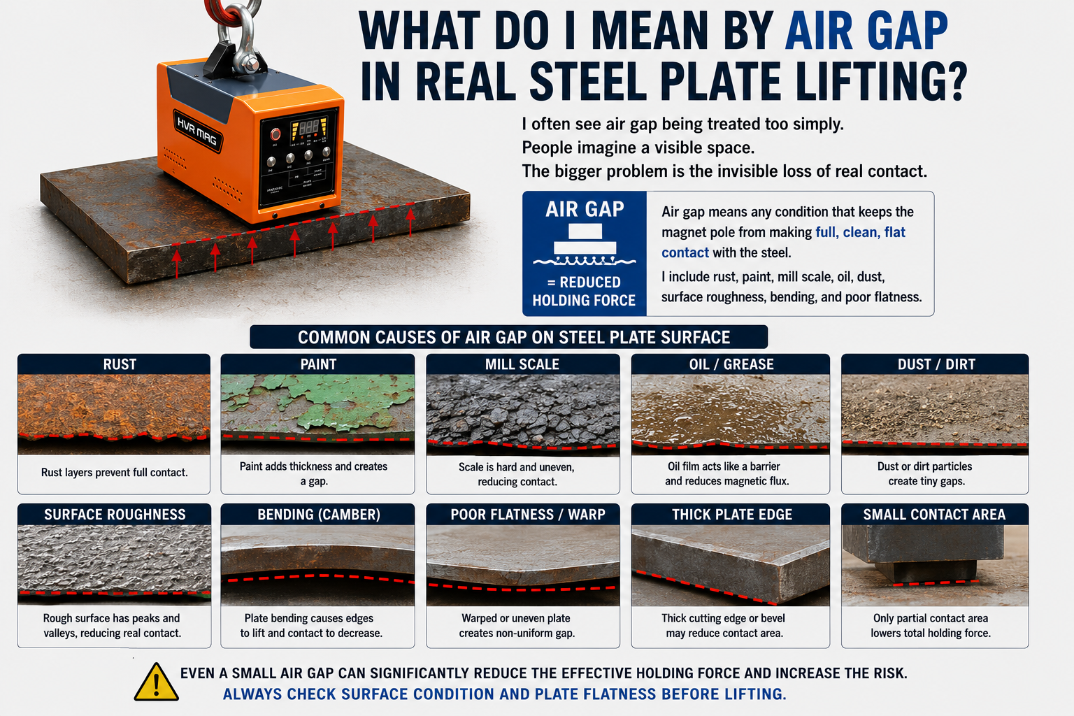 air gap on steel plate lifting magnet