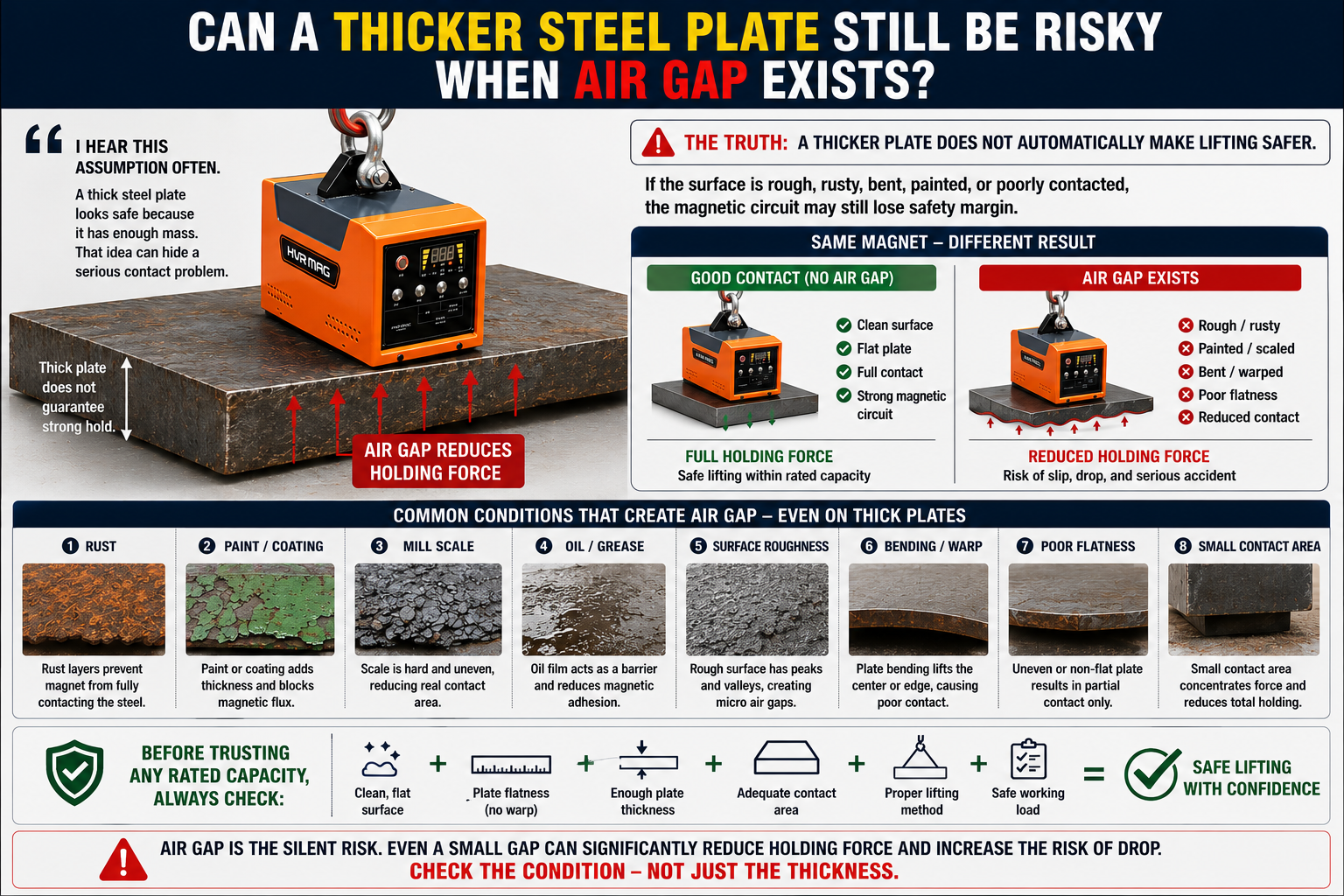 thick steel plate air gap magnet lifting