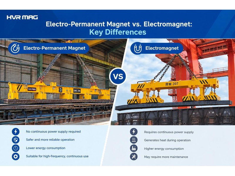 Electro-permanent magnet vs electromagnet lifting steel: key differences comparison